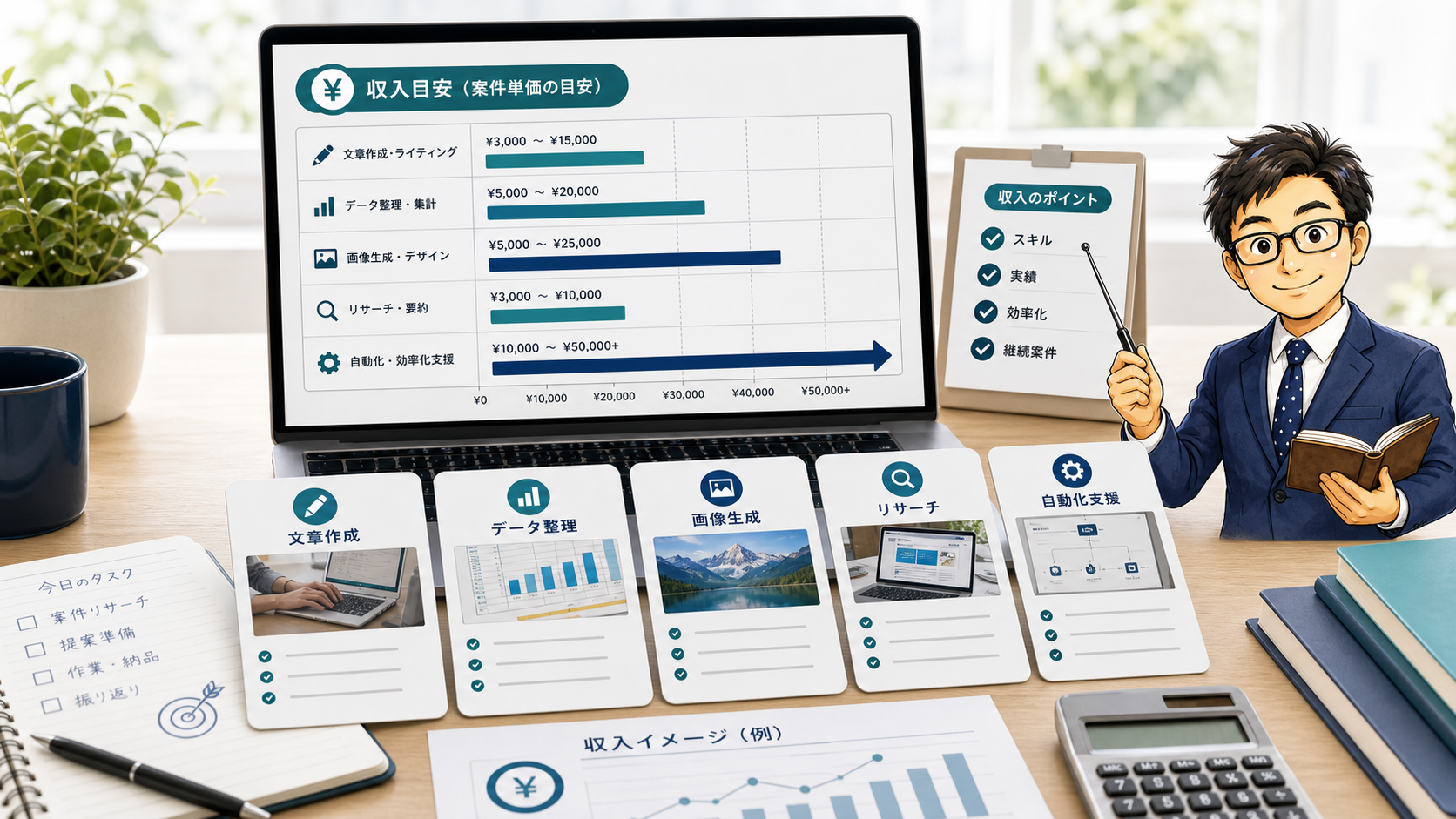 AI副業の現実的な収入目安｜スキル別・稼働時間別の参考値と注意点